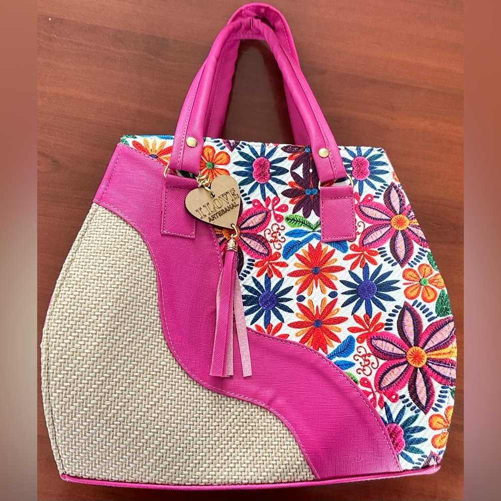 Handmade Pink Floral Embroidered Women's Bag